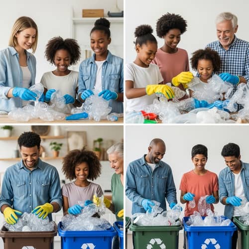Global Citizens Sorting Plastics for Recyclability - Green Earth Initiative