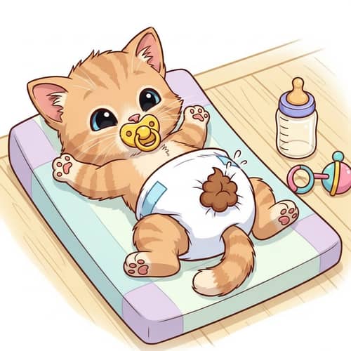 Adorable Newborn Kitten in Diapers | Funny Cartoon Image