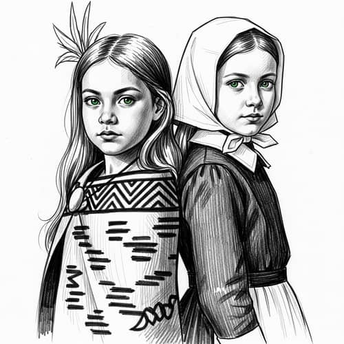 Striking Sketch of Maori and British Girls in 1800s NZ