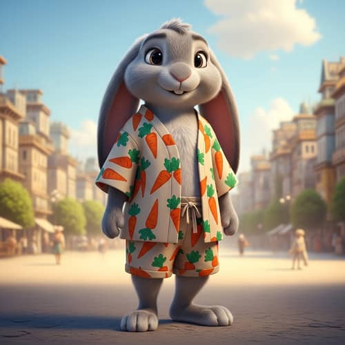 Unique Zootopia-Style Marble-Eyed Lop Rabbit in Kimono