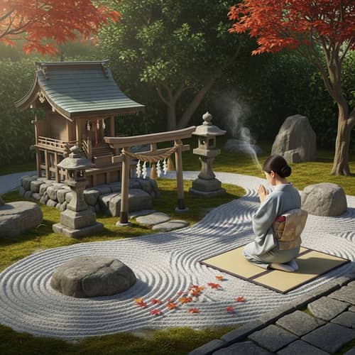 Traditional Japanese Style Worship Scene