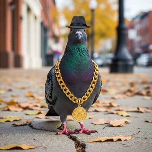 Stylish Pigeon with Chain & Fedora Hat