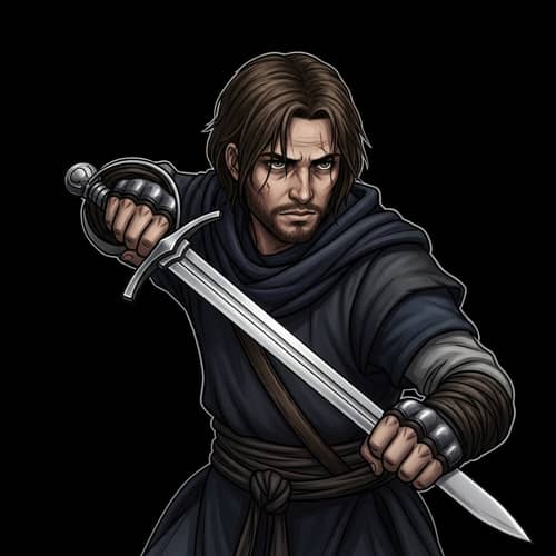 Skinny Unshaven Warrior with Sword - Ready for Battle