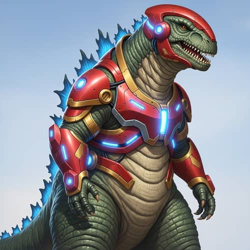 Godzilla in Iron Man Suit: Epic Fusion of Monster & Tech