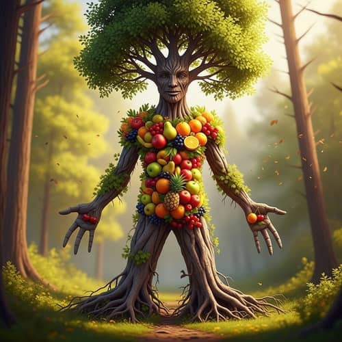 Tree Transformed into Human Form with Fruits - Nature's Artwork