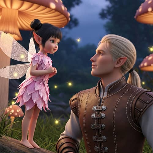Captivating Fairy Girl in Pink Clothes with Blonde Man