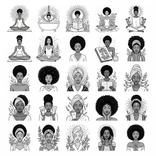 Black and White Empowering Illustrations for Black Women's Self-Care Coloring Book