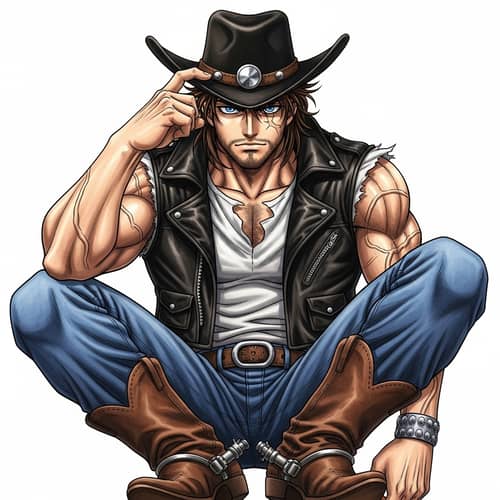 Muscular Manga Character with Cowboy Hat - Unstoppable Determination