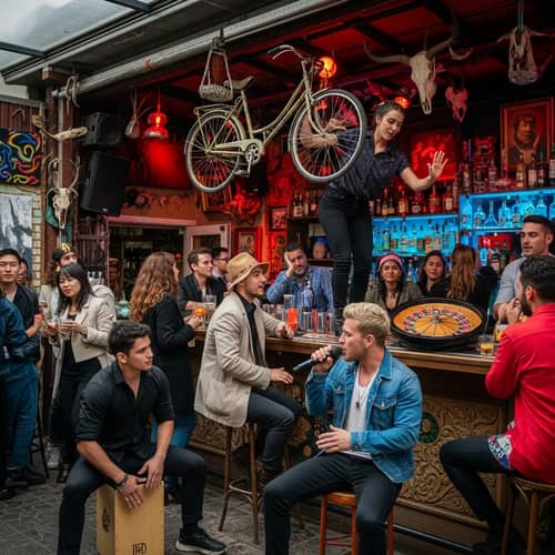 Diverse Crowd & Bohemian Art Vibes at Outdoor Garden Bar