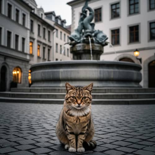 Resilient Cat in Old Town - Weathered Beauty Captured