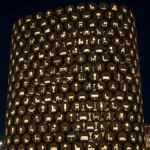 Barrel Lid Facade: Rustic Marvel with Modern Aesthetics