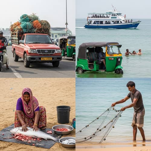 Diverse Coastal Area with Marine Ecosystems and Local Activities