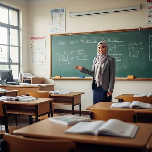Middle-Eastern Female Teacher in Hijab Inside Classroom