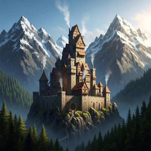 Fantasy Castle in Majestic Mountain Landscape