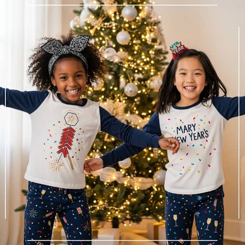Heartwarming Image of Diverse Twin Sisters Dancing by Christmas Tree