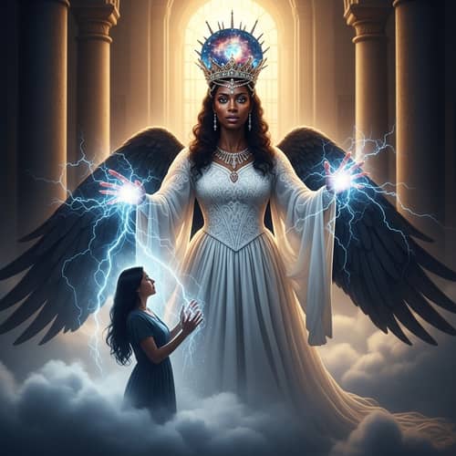 Black Woman in Heavenly City with Ethereal Crown | Divine Healing