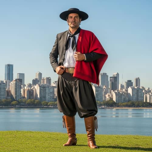 Traditional Argentine Gaucho in Buenos Aires Cityscape