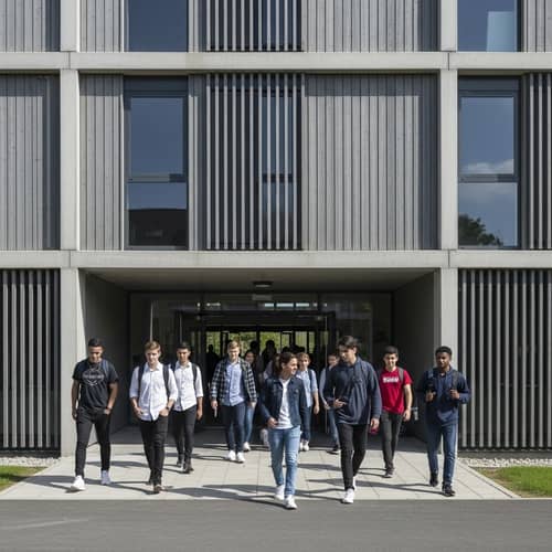 Modern School Entrance with Diverse Students | School Design