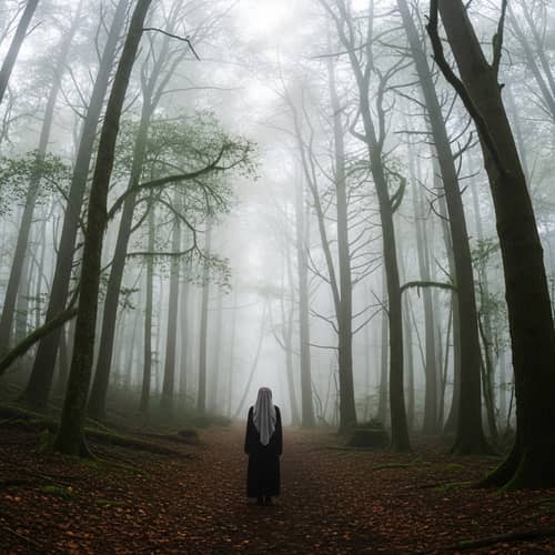 Enigmatic Figure in Misty Forest | Fantasy Scene