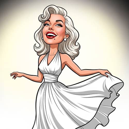 Charming 1950s Movie Star Caricature - Glamorous White Dress
