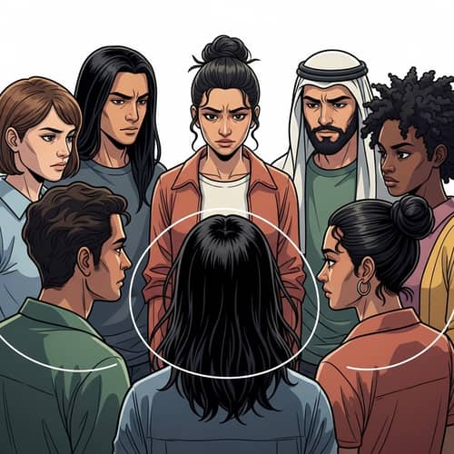 Symbolic Image of Oppression: Diverse Individuals Restricting Another