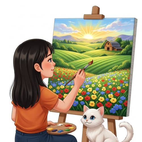 Vibrant Oil Painting of Peaceful Countryside Scene | Young Asian Artist