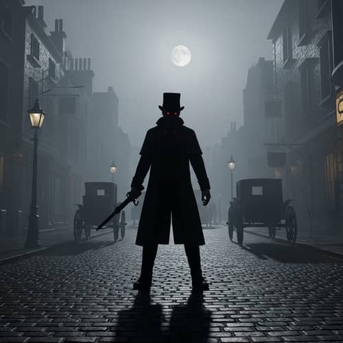 19th Century Figure in Foggy Victorian London Streets