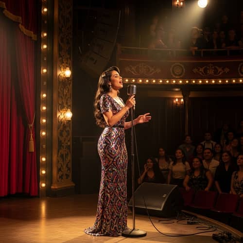 Hispanic Female Singer on Stage - Captivating Performance
