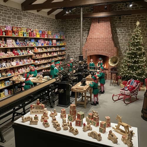 Elf Workshop Christmas Showcase with Handmade Wooden Toys