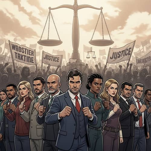 Team of 10 Stand for Justice Against Crowd | Symbol of Fairness