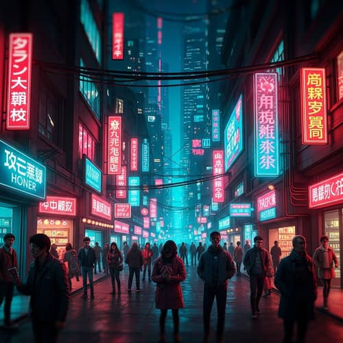 Futuristic Cyberpunk Cityscape Illustration | High-Contrast Colors
