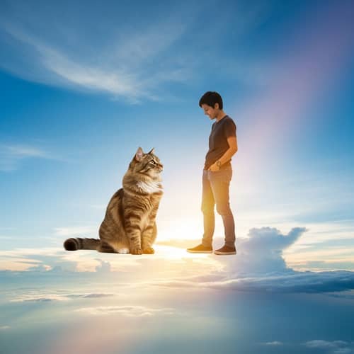 Sky Stroll with Fluffy Cat - Dreamy and Magical Scene