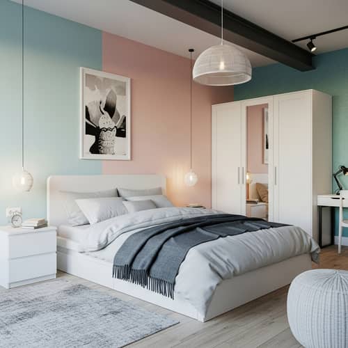 Modern Loft Bedroom Decor in Pastel Tones | Interior Design Ideas