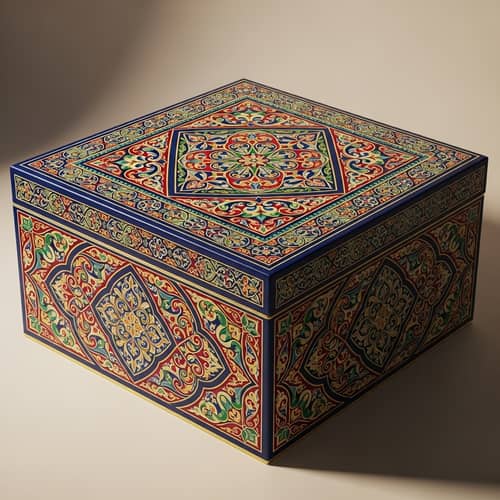 Square Kazakh Ornaments Box for Ramadan Celebration