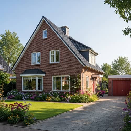 Charming Suburban House with Red Brick Walls and Garden