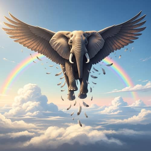 Majestic Elephant Soaring in the Sky with Wings-Like Ears