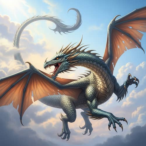 Mystical Dragon Soaring Through Vivid Sky | Image