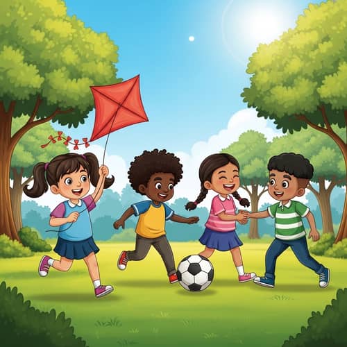 Diverse Children Playing in Park | Outdoor Fun Imagery