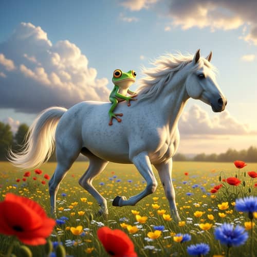 Whimsical Frog on Horse Ride - Fantasy Delight