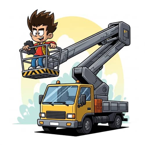 Animated Boy on Truck-Mounted Aerial Work Platform