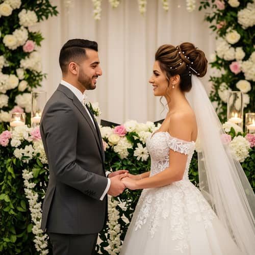 Elegant Middle Eastern Wedding Couple Exchanging Vows