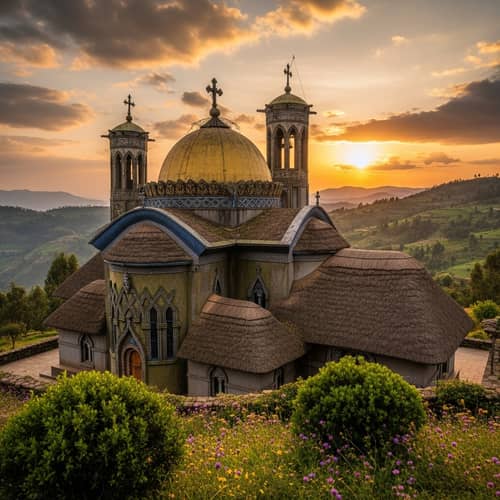 Intricately Detailed Ethiopian Orthodox Church with Traditional Architecture