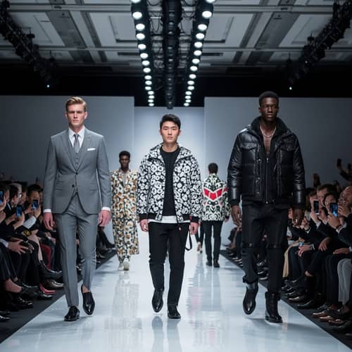 Luxury Men's Fashion Show with Diverse Models on Stylish Ramp