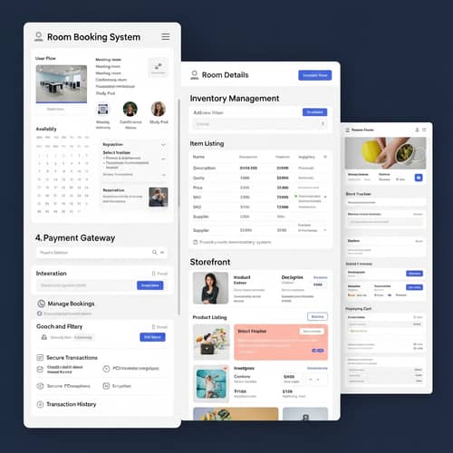 App Design for Room Booking, Stock Management, Product Store & Payments