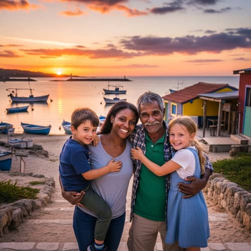Heartwarming South Asian Fisherman Family Reunion at Sunset