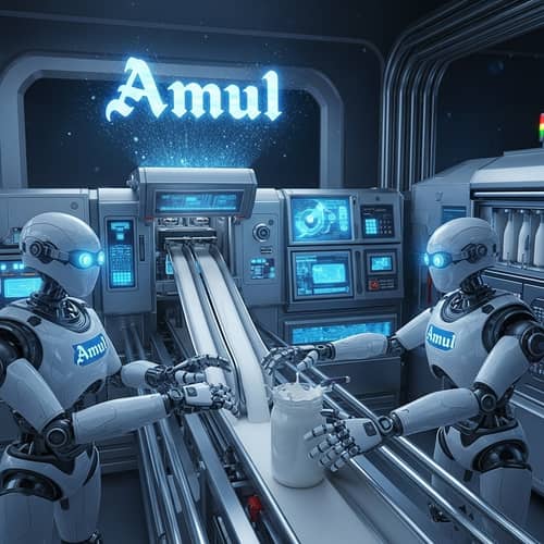 Futuristic Sci-Fi Scene: Amul's Fresh Milk Processing