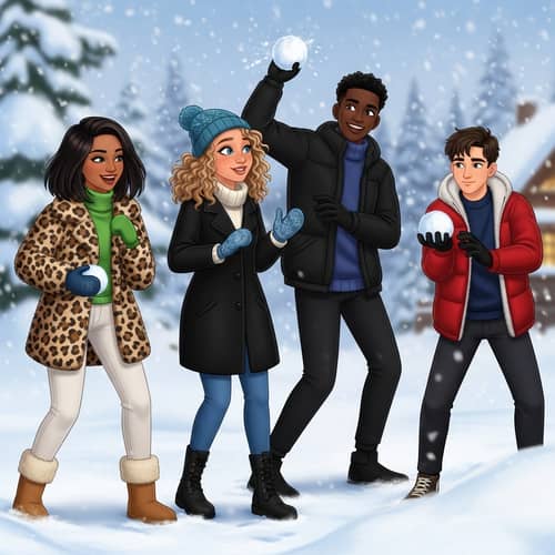 Winter Scene Animation Poster: Snowball Fight with Best Friends