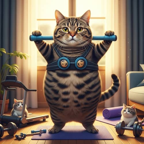 Well-Fed Tabby Cat Working Out | Cute Cat Gym Image