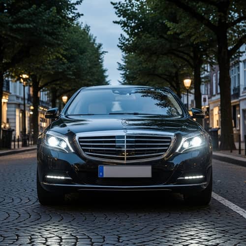 Luxury Mercedes-Benz-Inspired Black Automobile on Cobblestone Street