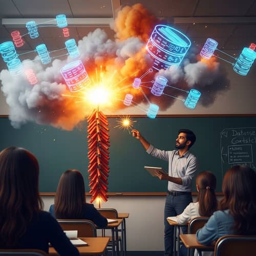 Vibrant Database Professor Explains Data Relationships | Website Name